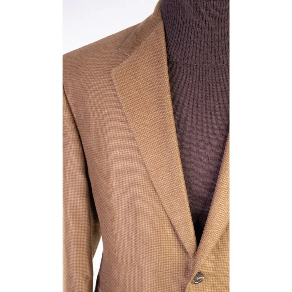 Chaps Blazer Sport Coat Sz 40S Camel Beige Tan Poly Blend Two Button Jacket